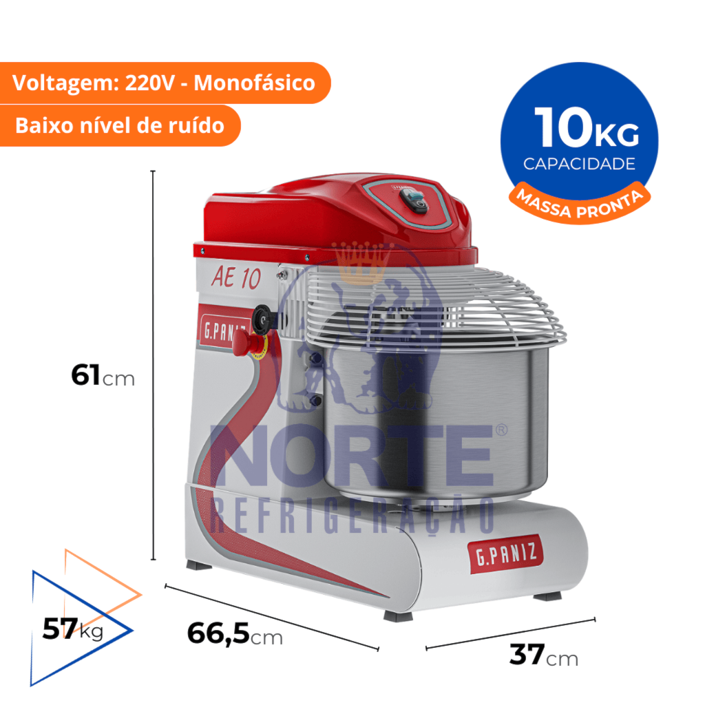 Masseira Espiral 10KG 1 Velocidade Epóxi G.Paniz AE-10 220V Monofásica