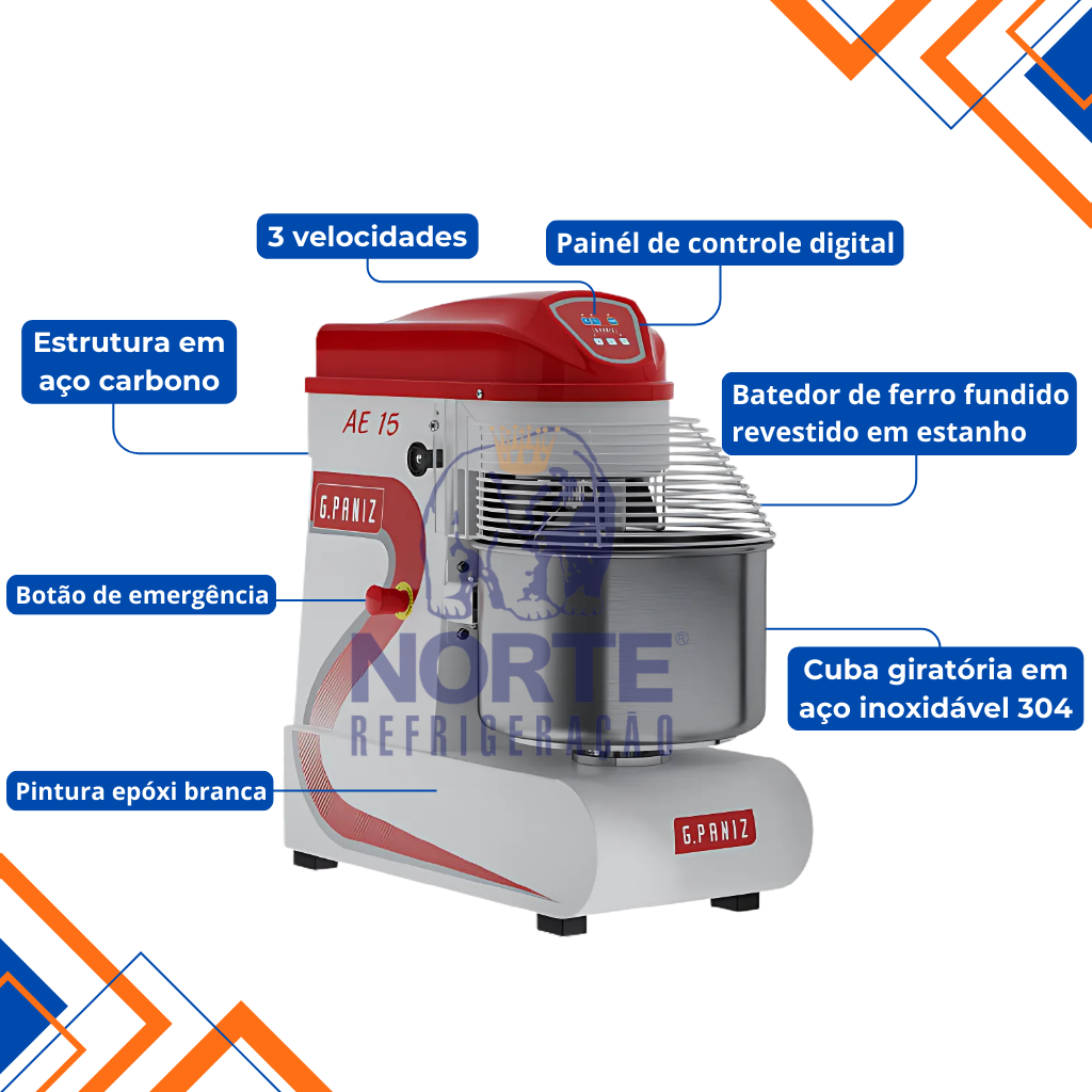 Masseira Espiral 15KG 3 Velocidades Epóxi G.Paniz AE-15 220V